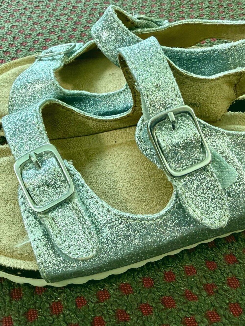 Cat & Jack Silver Glitter Double Buckle Sandals Toddler Size 7 Birkenstock